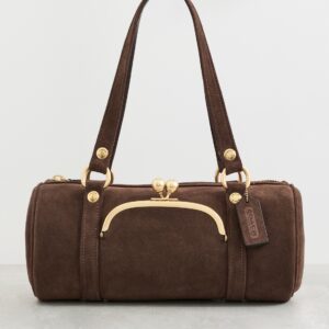 Suede Kisslock Barrel Bag