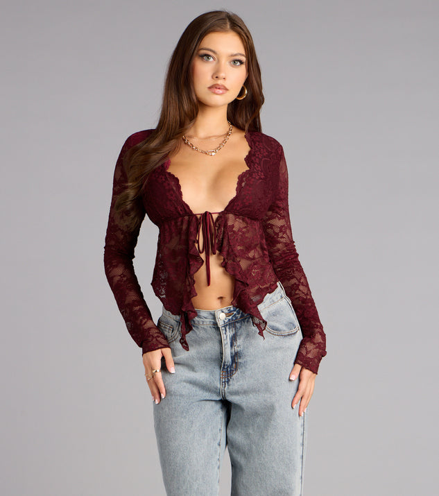 Windsor Sultry Chic Lace Tie-Front Top