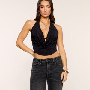Windsor Sultry Shine Studded Cowl Neck Halter Top Sultry Shine Studded Cowl Neck Halter Top
