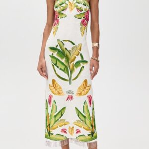 Summer Foliage Scarf Midi Dress