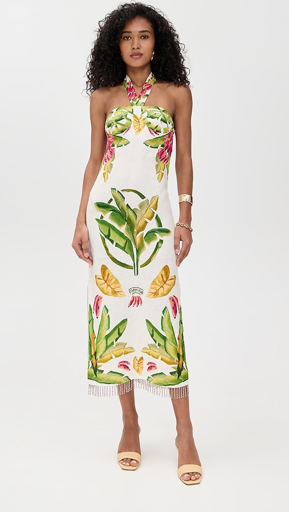 FARM Rio Summer Foliage Scarf Midi Dress