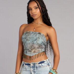 Windsor Sunset Energy Beaded Fringe Crop Top Sunset Energy Beaded Fringe Crop Top