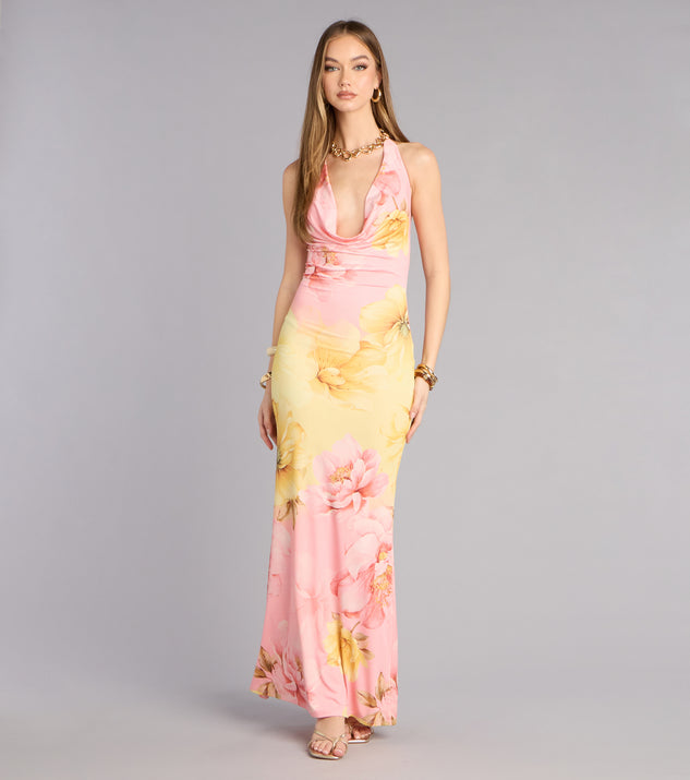 Windsor Sunset Garden Floral Cowl Neck Maxi Dress
