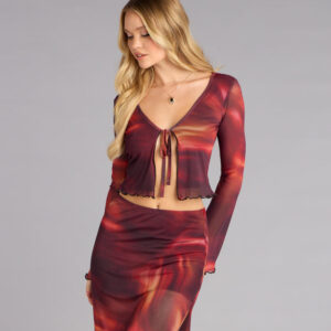 Sunset Glow Abstract Print Tie-Front Top