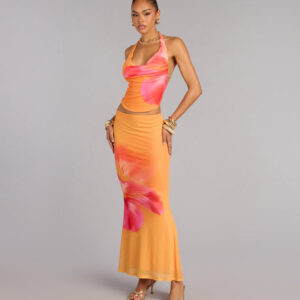 Sunset Mood Tropical Floral Maxi Skirt