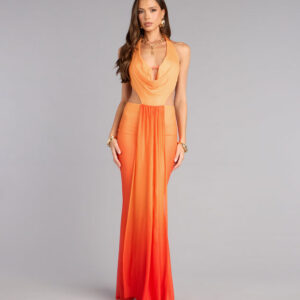Sunset Muse Ombre Mesh Cutout Maxi Dress