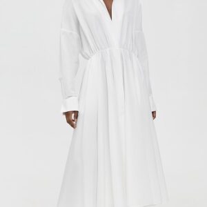 Norma Kamali Super Oversized Boyfriend Neck Flared Shirt Dress