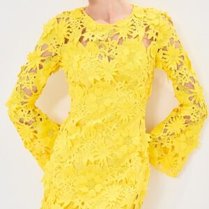 Leo Lin Suzanne Lace Bell Sleeves Mini Dress