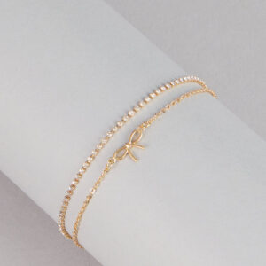 Sweet Detail Bow Charm Rhinestone Anklet