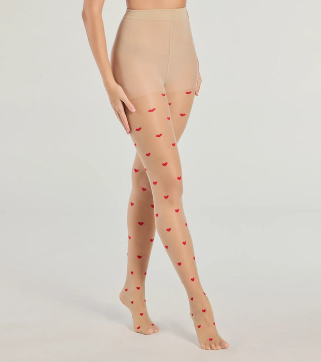 Windsor Sweet Glam Flocked Heart Sheer High Waist Tights