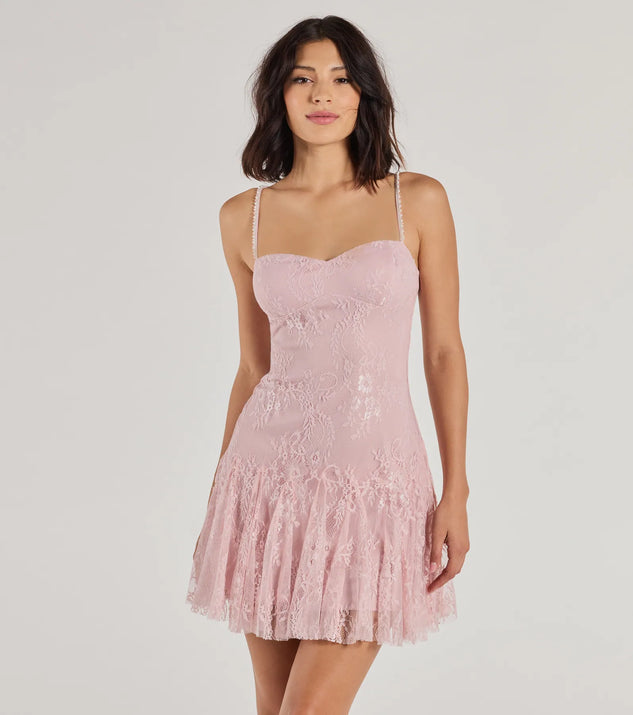 Windsor Sweet Glamour Beaded Strap Lace Mini Dress