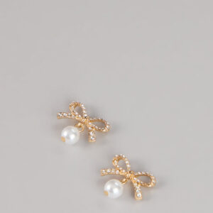 Sweet Sparkle Rhinestone And Pearl Bow Stud Earrings