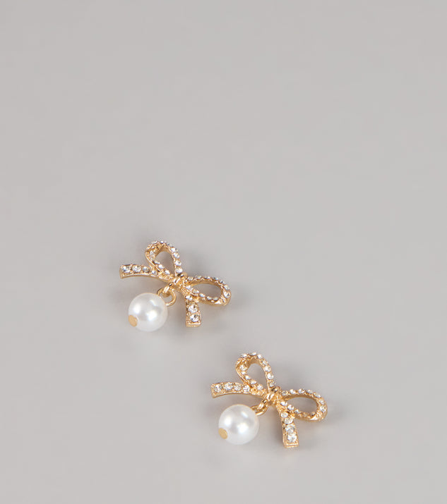 Windsor Sweet Sparkle Rhinestone And Pearl Bow Stud Earrings