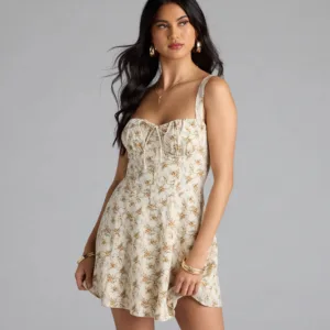 Sweetly Femme Floral Corset Lace-Up Mini Dress