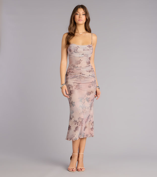 Windsor Sweetly Sculpted Floral Mesh Midi Dress