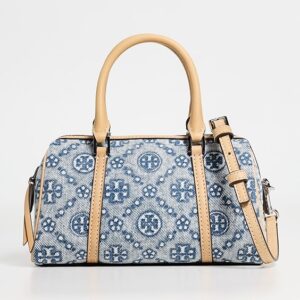 T Monogram Denim Mini Barrel Bag