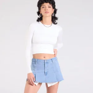 Talk About Me Mid-Rise Pleated Denim Skort
