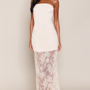PrettyLittleThing Tall Cream Woven Bandeau Lace Hem Maxi Dress