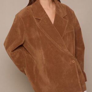 PrettyLittleThing TAN Faux Suede Boxy Asymmetric Blazer