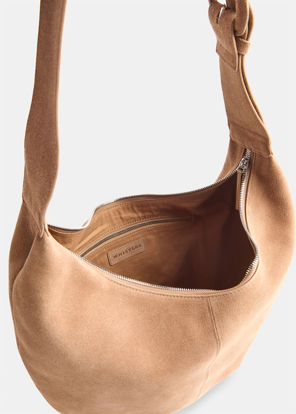 Taupe Large Sia Curved Suede Bag - Image 3