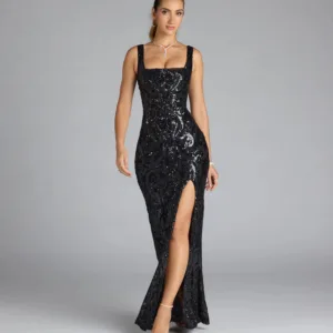 Windsor Taylor Lace-Up Slit Sequin Formal Dress Taylor Lace-Up Slit Sequin Formal Dress