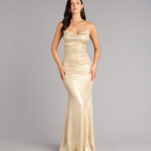Teresa Metallic Rhinestone Open Back Formal Dress