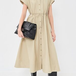 Brandon Maxwell The Blake Short Sleeve Shirt Dress with Eyelet Waist