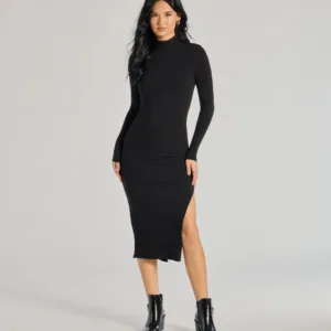 Windsor The Essential High-Slit Ribbed Knit Midi Dress The Essential High-Slit Ribbed Knit Midi Dress
