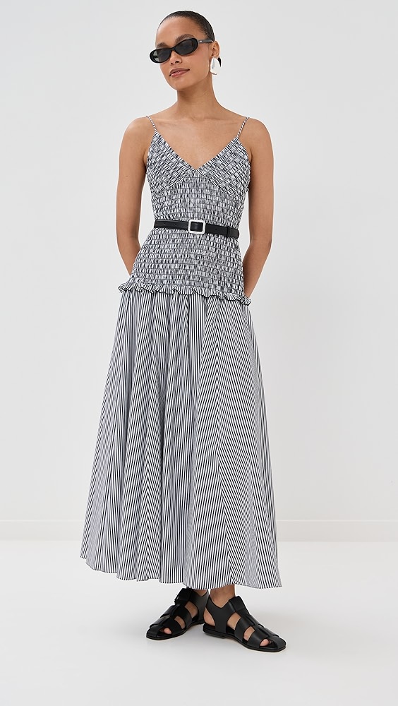 Brandon Maxwell The Josie Spaghetti Strap Dress with Smocked Bodice