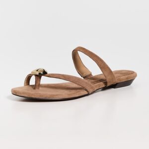 The Mila Organic Hardware Thong Slide Sandals in Leather