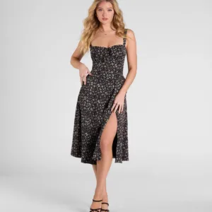 Thriving Blooms Corset Floral Slit Midi Dress