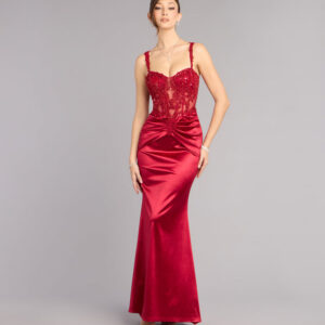 Windsor Tiffany Satin Beaded Corset Formal Dress Tiffany Satin Beaded Corset Formal Dress