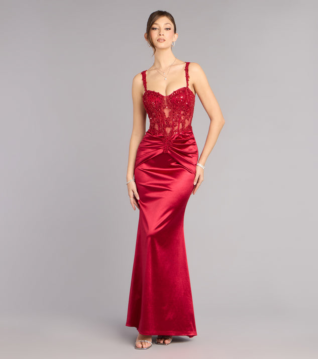 Windsor Tiffany Satin Beaded Corset Formal Dress