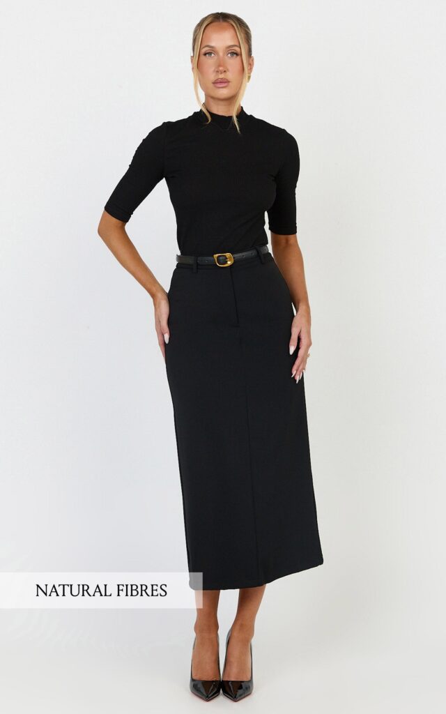 Showpo Tilda Top - High Neck Short Sleeve Fitted Top in Black