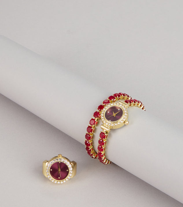 Windsor Time to Shine Rhinestone Watch Ring Set