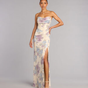 Tina Sequin Floral Slit Formal Dress