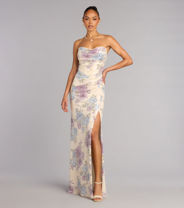 Windsor Tina Sequin Floral Slit Formal Dress