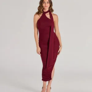 Total Allure Mock Neck Side Slit Midi Dress