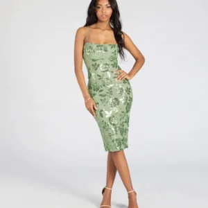 Touch Of Glamour Lace-Up Floral Sequin Midi Dress