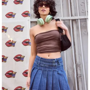 Windsor Treat Yourself Mid-Rise Pleated Denim Mini Skirt Treat Yourself Mid-Rise Pleated Denim Mini Skirt
