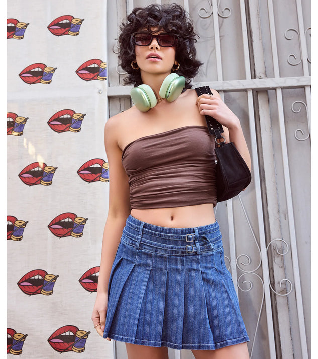 Windsor Treat Yourself Mid-Rise Pleated Denim Mini Skirt