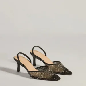 Trend Alert Rhinestone Mesh Sling-Back Kitten Heels