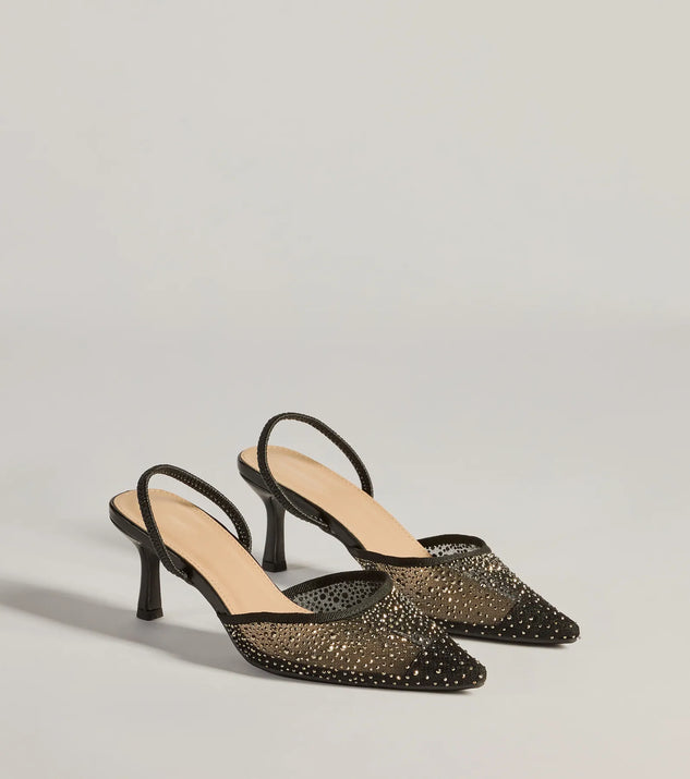 Windsor Trend Alert Rhinestone Mesh Sling-Back Kitten Heels