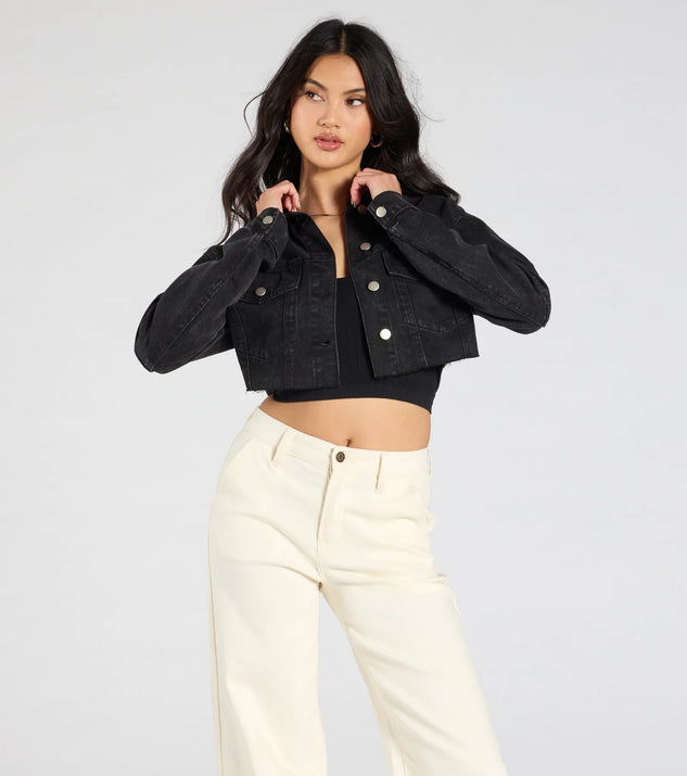 Windsor Trend Always Acid Wash Crop Denim Jacket
