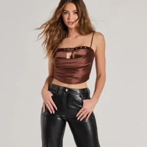 Trend Factor Buckle Trim Satin Crop Top