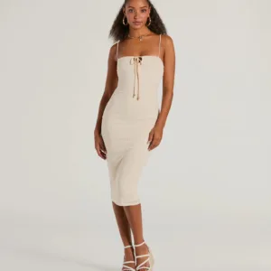 Windsor Trend Moment Lace-Up Bodycon Midi Dress Trend Moment Lace-Up Bodycon Midi Dress