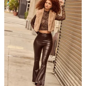 Trendsetter Alert Coated Faux Leather Flared Pants