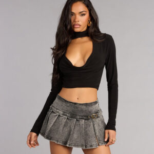 Windsor Trendy Attitude Belted Denim Mini Skort Trendy Attitude Belted Denim Mini Skort