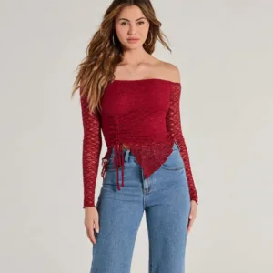Windsor Trendy Babe Off-The-Shoulder Ruched Lace Top Trendy Babe Off-The-Shoulder Ruched Lace Top