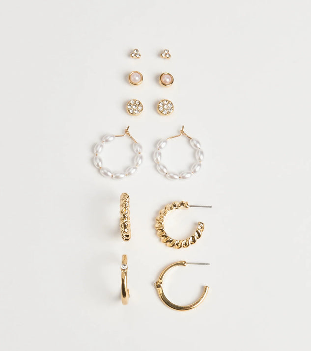 Windsor Trendy Glam Rhinestone And Pearl Earrings Set